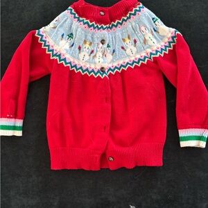 Red Knit Cardigan with Festive Pattern